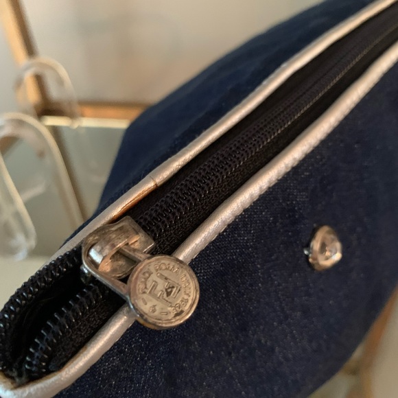 FENDI vintage denim adjustable bag with silver leather piping and rhinestones. - Picture 8 of 16